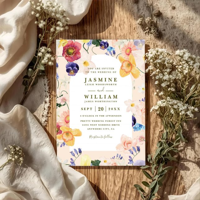 Wildflowers Arch Bloom Rustic QR Code Wedding Invitation (Creator Uploaded)