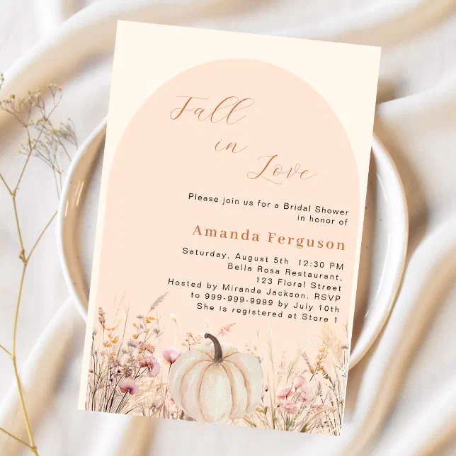 Wildflowers arch fall love pumpkin Bridal Shower Invitation | Zazzle