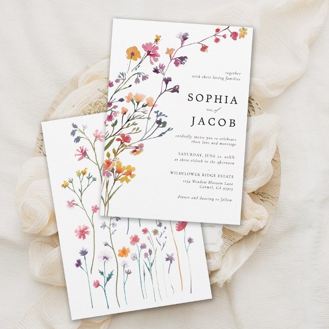 Wildflowers Arch Happy Colorful Modern Wedding Invitation (wildflower wedding theme colorful arch invitation garden outdoors meadow forest spring summer fall)