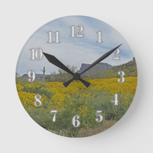 Wildflowers Arizona Desert Yellow Flower Southwest Round Clock