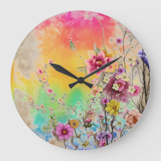 Wildflowers at Sunset Large Clock