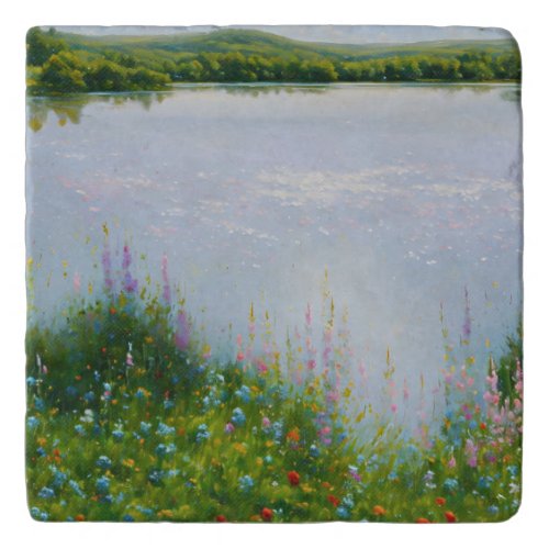Wildflowers at the Peaceful Lake Art Trivet
