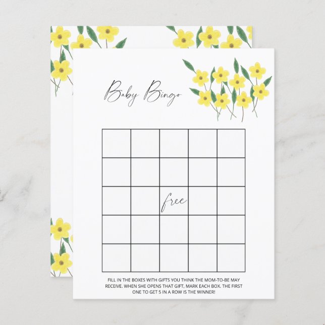 Wildflowers Baby Bingo game (Front/Back)