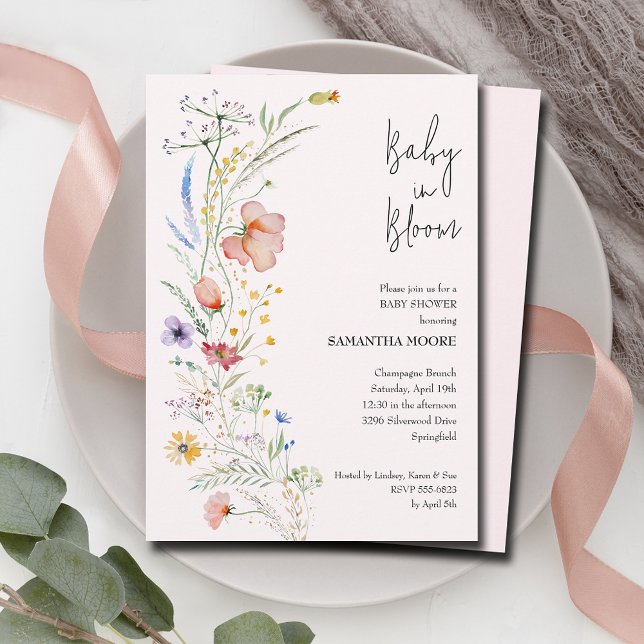 Wildflowers Baby Girl Shower Invitations (Baby in Bloom Wildflowers Baby Girl Pink Shower Invitations)