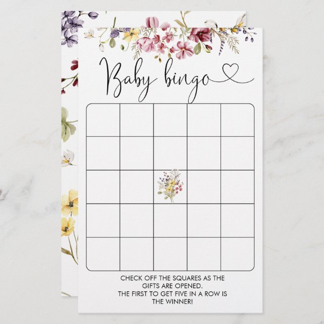 Wildflowers Baby In Bloom Baby Shower Bingo Game (Front/Back)