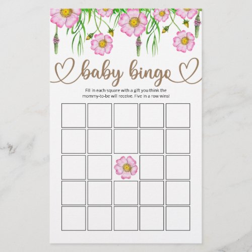 Wildflowers Baby In Bloom Baby Shower Bingo Game