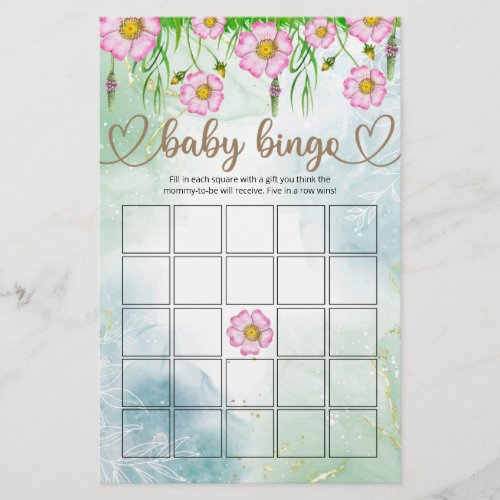 Wildflowers Baby In Bloom Baby Shower Bingo Game