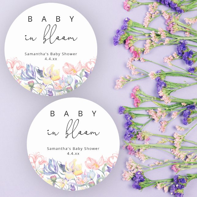 Wildflowers - Baby in bloom baby shower Classic Round Sticker (Creator Uploaded)