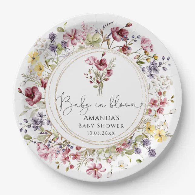 Wildflowers Baby In Bloom Baby Shower Paper Plates | Zazzle