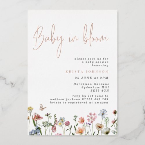 Wildflowers Baby In Bloom Baby Shower Rose Gold Foil Invitation