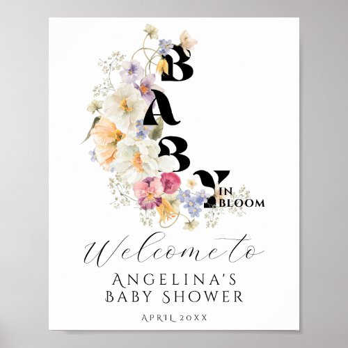 Wildflowers Baby in Bloom Boho Baby Shower welcome Poster
