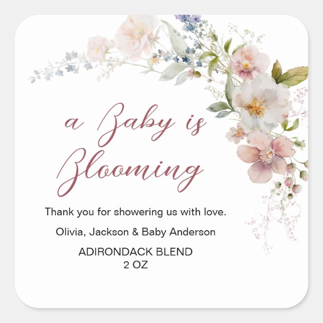 Wildflowers Baby in Bloom Elegant Modern Square Sticker (Front)