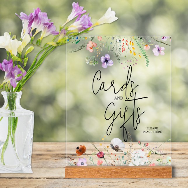 Wildflowers Baby Shower Cards and Gifts Acrylic Sign (Wildflowers Cards and Gifts clear acrylic sign for your shower decor)