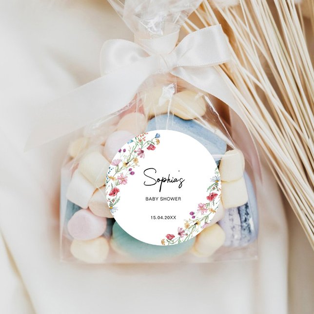 Wildflowers Baby shower Classic Round Sticker (Creator Uploaded)