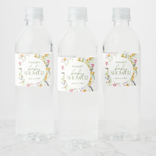 Wildflowers Baby Shower custom  Water Bottle Label