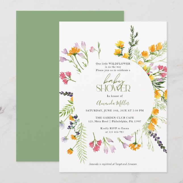 Wildflowers Baby Shower floral elegant invitation (Front/Back)