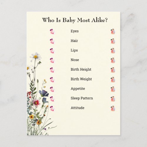  Wildflowers Baby Shower Game  Postcard