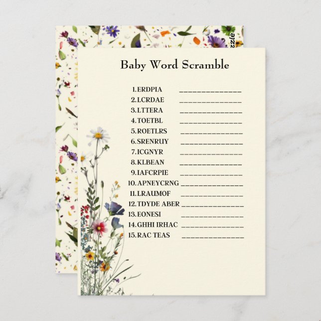  Wildflowers Baby Shower Game  Postcard (Front/Back)