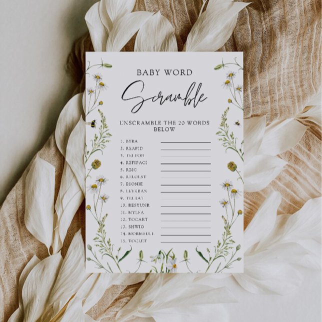 Wildflowers Baby shower game – Word scramble Invitation (Wildflowers Baby shower game – Word scramble Invitation)