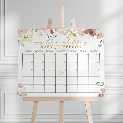 Wildflowers Baby Shower Guess Due Date Calendar Poster