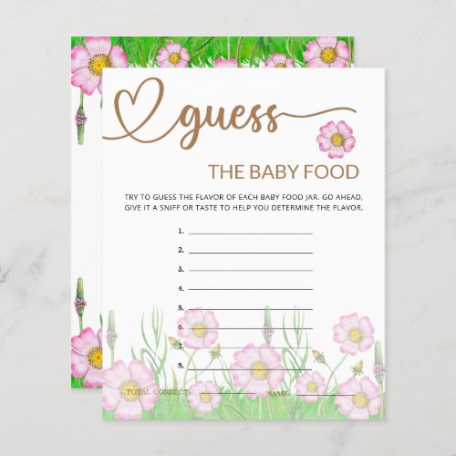 Wildflowers Baby Shower Guess the Baby Food Card