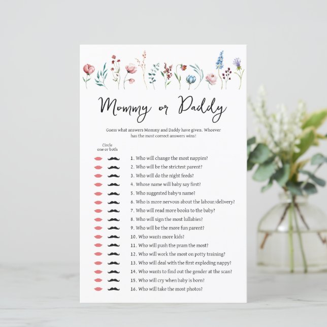Wildflowers Baby Shower Mommy or Daddy Game (Standing Front)