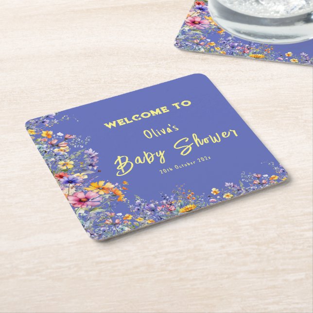 Wildflowers Baby Shower Paper Coaster (Angled)