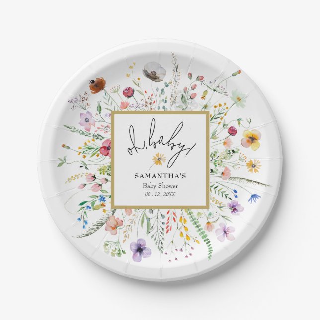Wildflowers Baby Shower Paper Plates (Front)