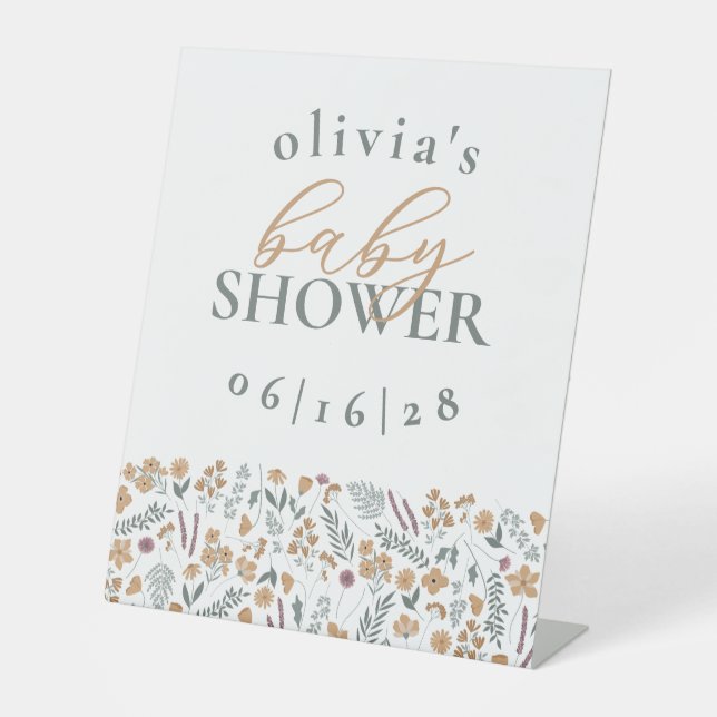 Wildflowers Baby Shower Pedestal Sign - Orange (Front)