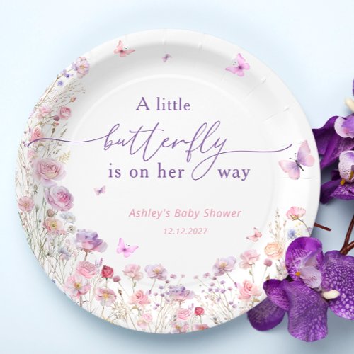 Wildflowers Baby Shower Purple Pink Butterfly Paper Plates