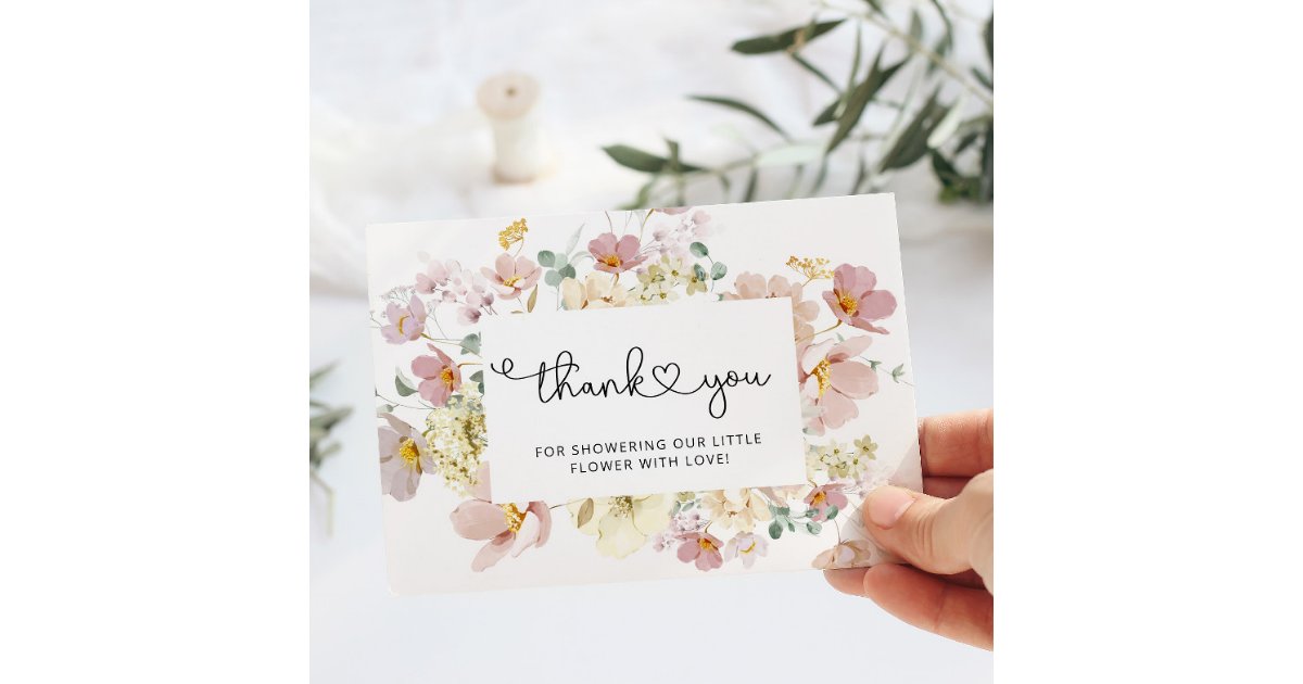 Wildflowers baby shower thank you card | Zazzle