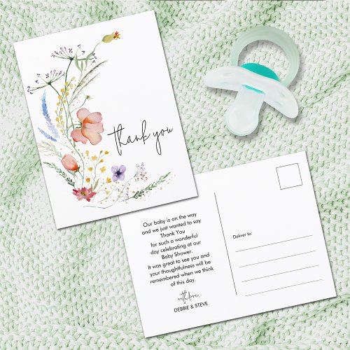 Wildflowers Baby Shower Thank You Postcard