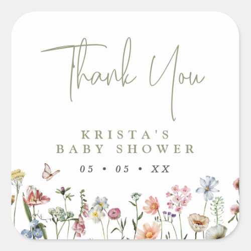 Wildflowers Baby Shower Thank You Square Sticker