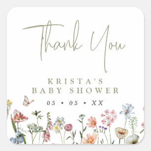 Wildflowers Baby Shower Thank You Square Sticker