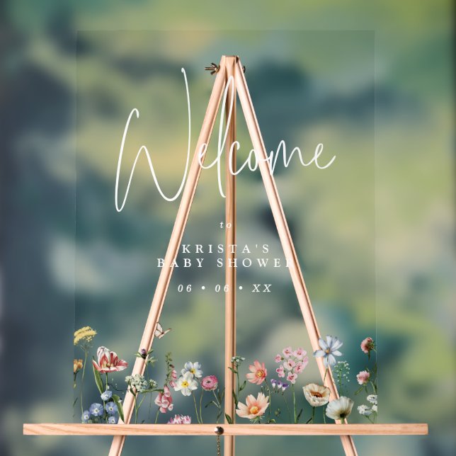 Wildflowers Baby Shower Welcome Acrylic Sign (Neutral)