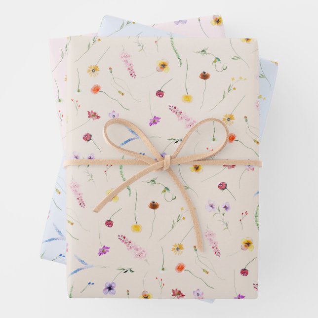 Wildflowers Baby Shower Wrapping Paper Sheets (In situ)