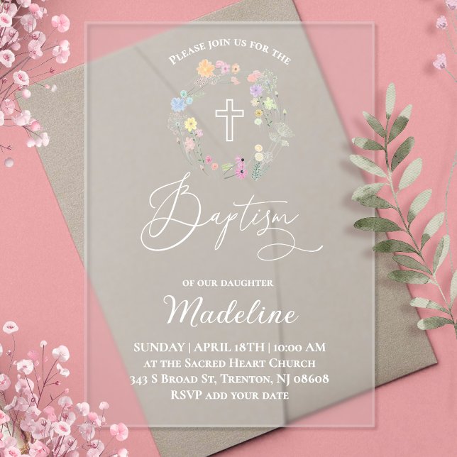 wildflowers | Baptism baby girl Acrylic Invitations (Creator Uploaded)