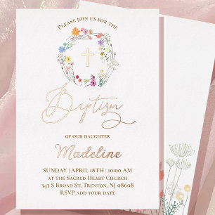 wildflowers   Baptism baby girl Foil Invitation