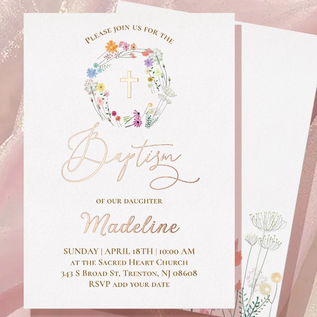 wildflowers | Baptism baby girl Foil Invitation (Creator Uploaded)