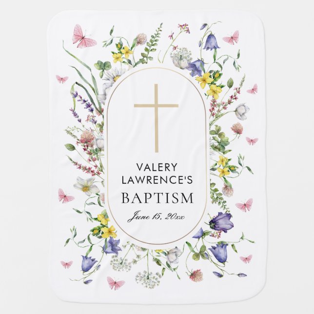 Wildflowers Baptism Boho Chic Baby Blanket (Front)