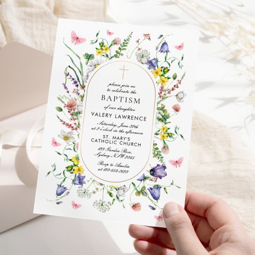 Wildflowers Baptism Boho Chic Invitation