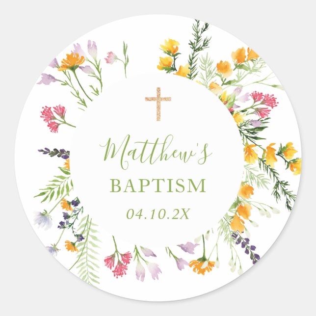 Wildflowers Baptism Communion Favor Sticker (Front)