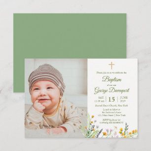 Wildflowers Baptism custom photo Invitation