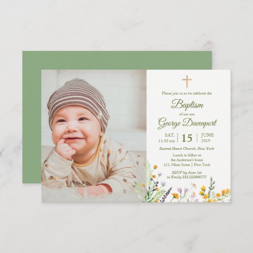 Wildflowers Baptism  custom photo Invitation