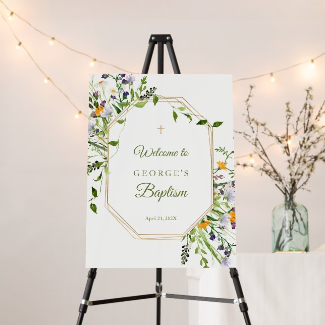 Wildflowers Baptism elegant welcome sign (In Situ (Stand))