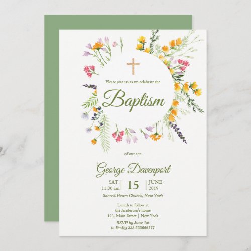 Wildflowers Baptism Religious event Invitation