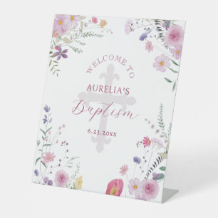 Wildflowers Baptism Welcome Pedestal Sign
