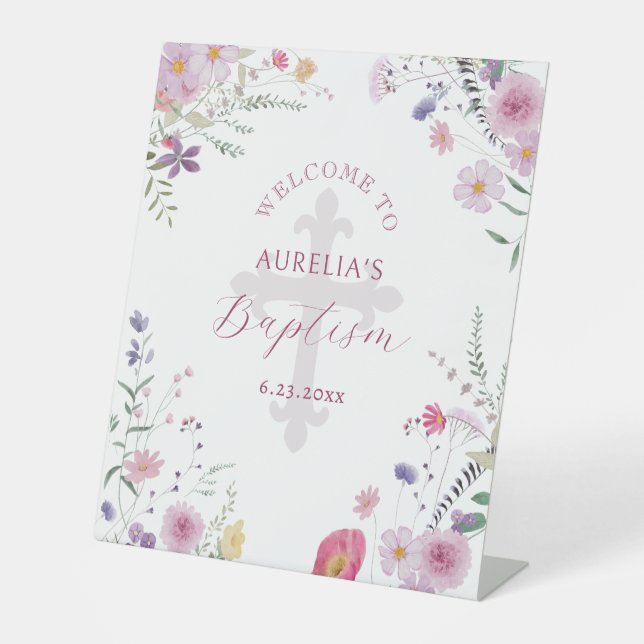 Wildflowers Baptism Welcome Pedestal Sign (Front)