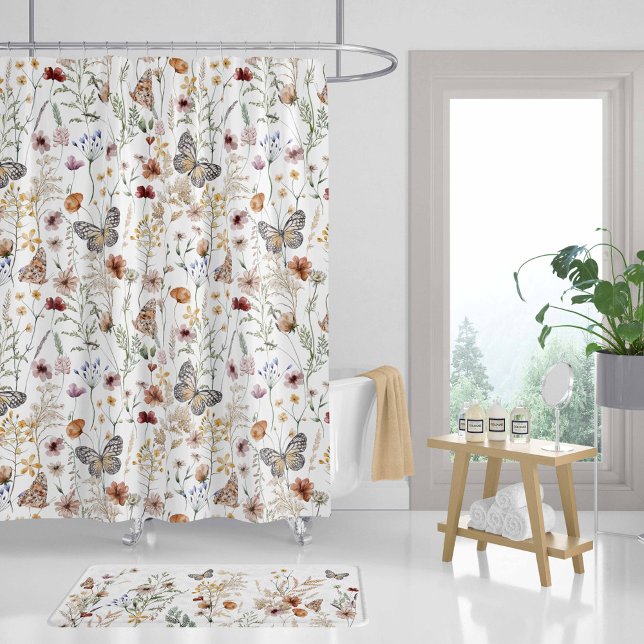 Wildflowers Bathroom decor, Monarch Butterfly Shower Curtain (Creator Uploaded)