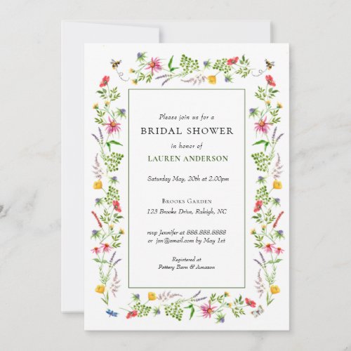 Wildflowers  bees Bridal shower invitation